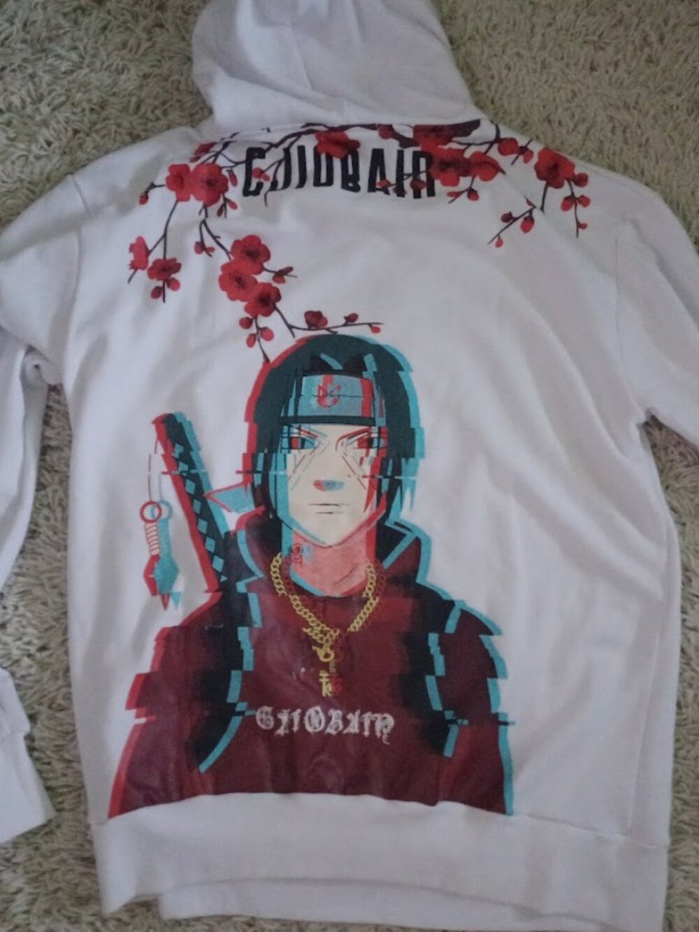 Gjio Bain Naruto Itachi Uchiha Hoodie Mens L White Anime Graphic Streetwear Y2K